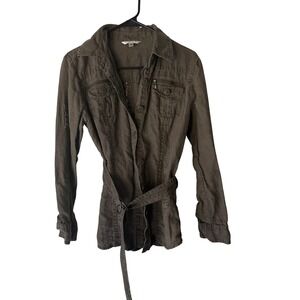 Cabi Jacket‎ Womens Medium Brown Belted Utility Safari Linen Button Up Pockets